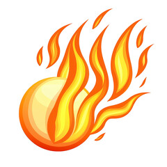 vibrant illustration of fiery ball with dynamic orange and yellow flames, symbolizing energy and motion. design is bold and eye catching, perfect for themes of speed and intensity