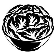 Black and white graphic illustration of a head of red cabbage