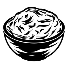 Black and White Illustration of Noodles in a Bowl, Close Up View