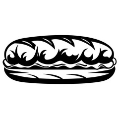 Monochrome graphic representation of a submarine sandwich or hoagie