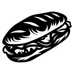 Monochromatic Submarine Sandwich with Bread and Filling Illustration Design Art