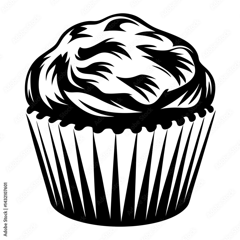 Poster a vector graphic image of a cupcake with fluffy frosting design