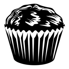 Delicious black and white cupcake with frosting, a sweet treat illustration