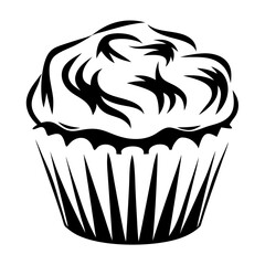 Monochrome cupcake design with a swirl of frosting and striped liner