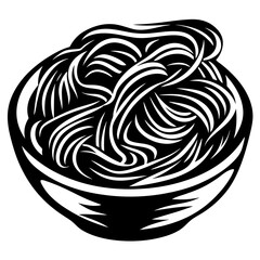 Monochromatic illustration of a generous serving of pasta in a bowl