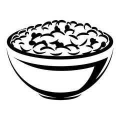 Stylized black and white bowl filled with food, vector illustration art