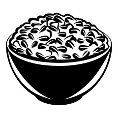 Stylized Black and White Bowl Filled with Grains or Seeds Illustration