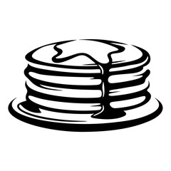 Illustration of a stack of pancakes with syrup on a white background