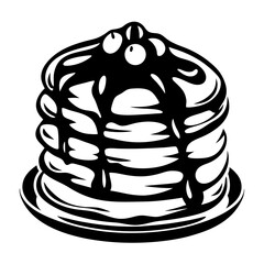 Delicious black and white pancake stack with syrup and berries illustration