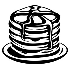 Monochromatic stack of delicious pancakes with sweet syrup on a plate