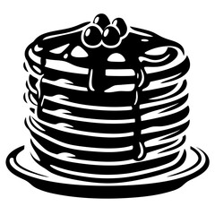 Delicious Stack of Pancakes with Berries and Syrup in Black and White