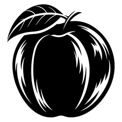 Black and white apple with leaves in a striking abstract design