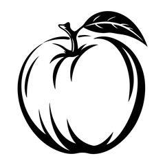 Elegant and simple black and white vector image of a single apple
