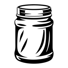 Black and white vector drawing of a glass jar with lid