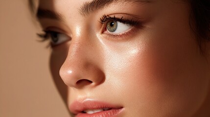Fototapeta premium Elegant Close-Up of a Brunette Woman with Natural Beauty