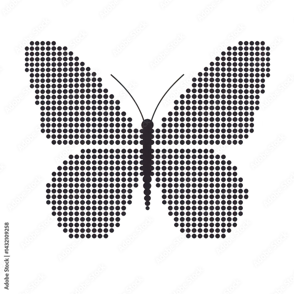 Poster butterfly silhouette is creatively formed using pattern of small, shiny hexagonal shapes, giving it 