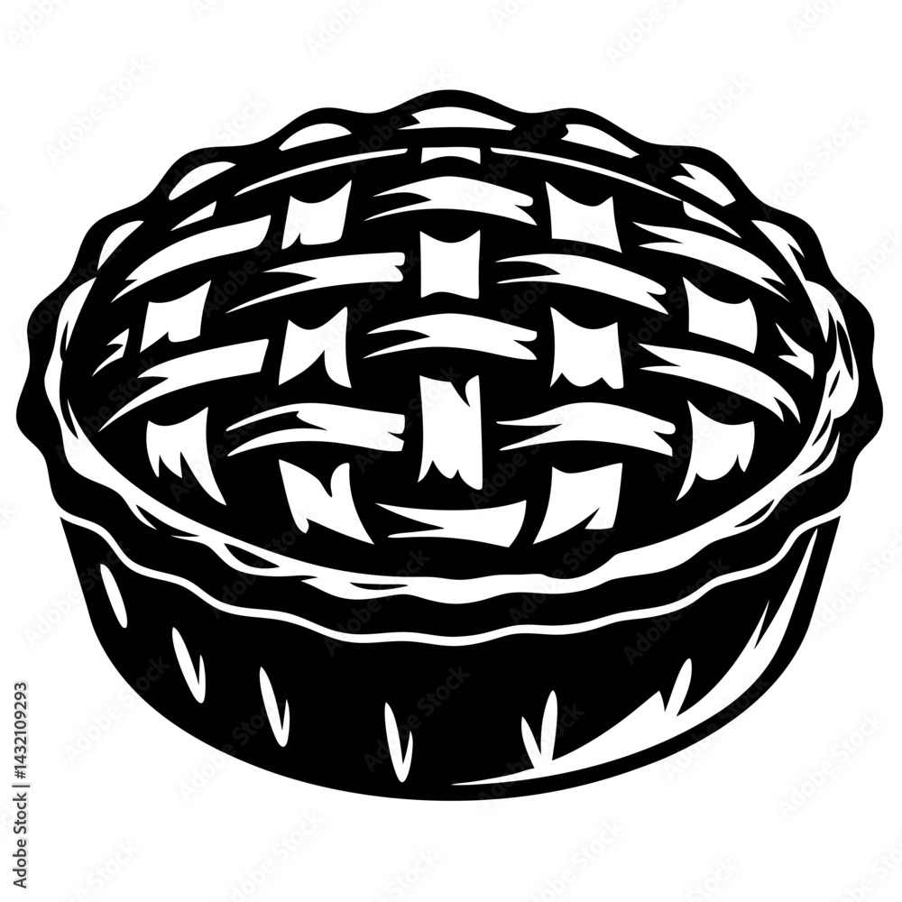 Poster black and white vector image of a pie with lattice crust