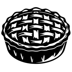 Black and white vector image of a pie with lattice crust
