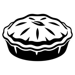 Minimalist Black and White Pie Graphic with Intricate Crust Design and Filling