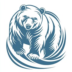 Obraz premium Stylized Blue Bear Illustration with Circular Swirl Design
