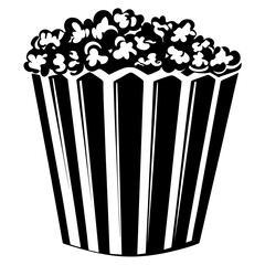 Black and White Illustration of a Container Full of Popcorn Snack