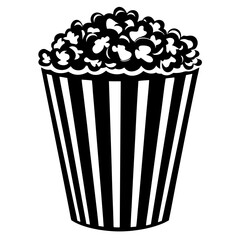 Stylized Black and White Popcorn Bucket Illustration With Classic Striped Design