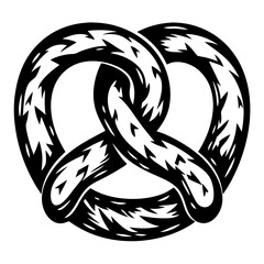 Stylized black and white pretzel illustration with abstract geometric design