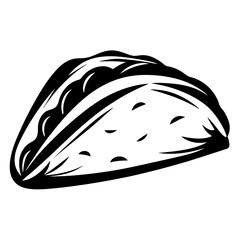 Simple black and white vector illustration of a fully loaded taco treat
