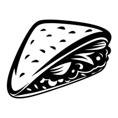 Monochrome Illustrative Image of a Triangle Sandwich with Filling, Black and White