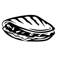 A high contrast illustration of a sea shell open to reveal contents
