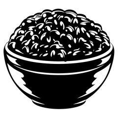 Stylized monochromatic image of a bowl filled with rice like food substance