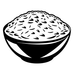 Monochrome drawing of a bowl full of rice, side view perspective