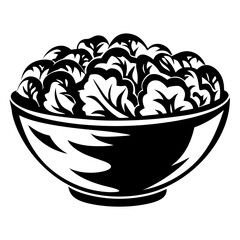 Stylized Black and White Illustration of a Bowl Filled with Fresh Salad