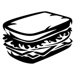 Bold Black and White Sandwich Illustration with Lettuce, Cheese, and Bread