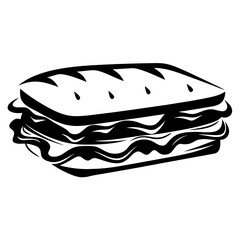 Stylized vector illustration of a large sandwich with layered fillings and bread
