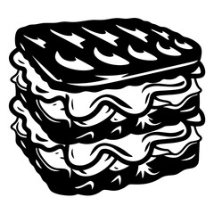 Black and white graphic illustration of layered food item or dessert