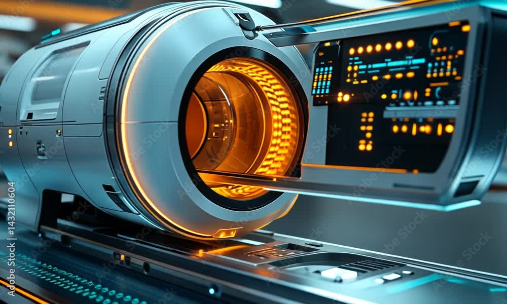 Aufkleber futuristic medical device on a sleek metallic surface in a high-tech laboratory setting