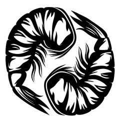 Stylized shrimp or prawn circle design, elegant and minimalist seafood illustration