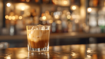 Cooling Translucent Beverage: An Appealing Light Brown Iced Drink in Glassware