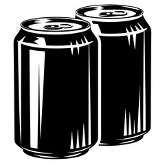 Monochrome Two Metal Drink Cans Illustration in Black and White Style