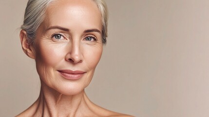 Fototapeta premium Confident Older Woman with Flawless Skin and Graceful Gaze