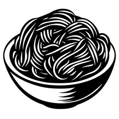 Monochrome Spaghetti Noodles in a Bowl Vector Illustration with Bold Outlines