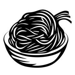 Black and White Noodles in a Bowl, Simple Vector Illustration