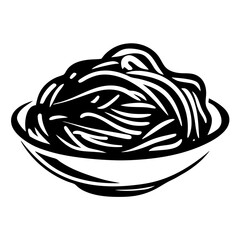 Abstract Black and White Spaghetti Noodles Served on a Round Plate