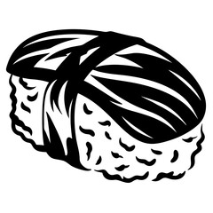 Elegant black and white illustration of nigiri sushi in minimalist style