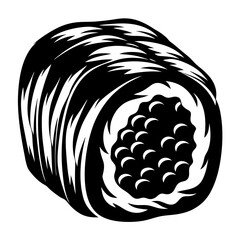 Monochromatic illustration of a maki roll sushi with rice and filling detail
