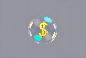 Obraz premium transparent, iridescent soap bubble containing a golden dollar symbol ($) floating at the center, isolated background
