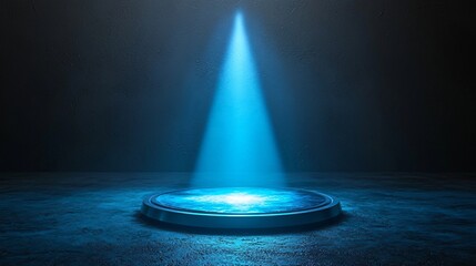 transparent arrow projection beaming from a circular holographic platform, light beams and clean futuristic shadows, tech glow theme