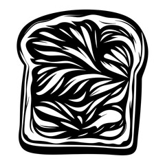Stylized monochrome illustration of a toast slice with abstract interior design