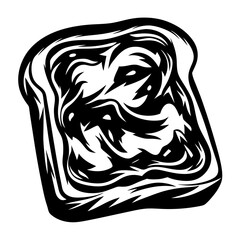 Monochrome stylized toast slice with swirling abstract pattern inside the crust